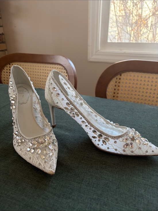 Rene Caovilla Shoes - Rene Caovilla White Crystal Bridal Lace Pointed-Toe Stiletto Heels